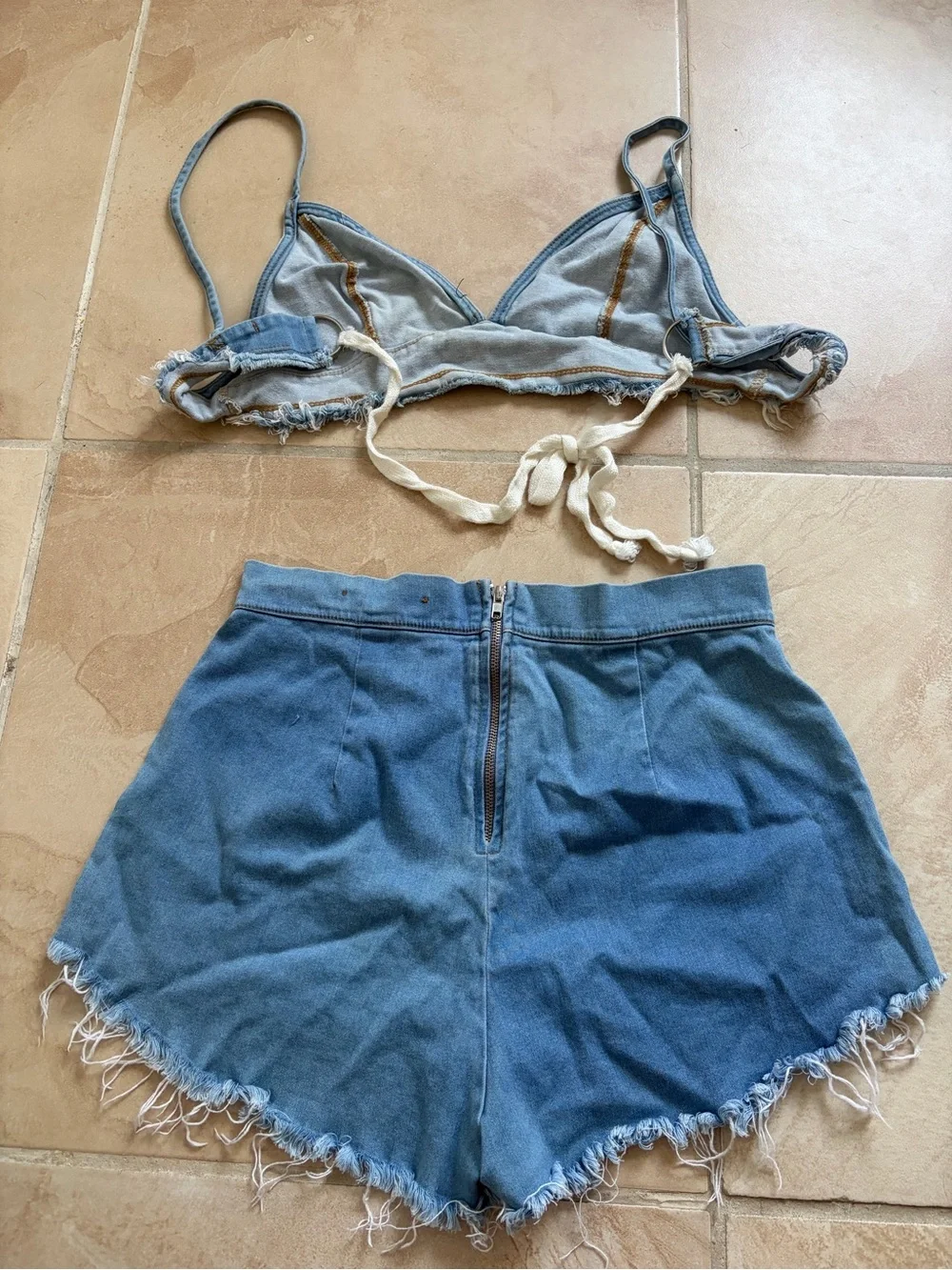 High-Rise Frayed Hem Denim Shorts in Light Blue